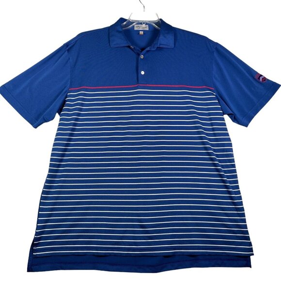 Peter Millar Polo Shirt Mens Size L Blue Striped Summer Comfort Fenway Golf Club - Picture 1 of 9